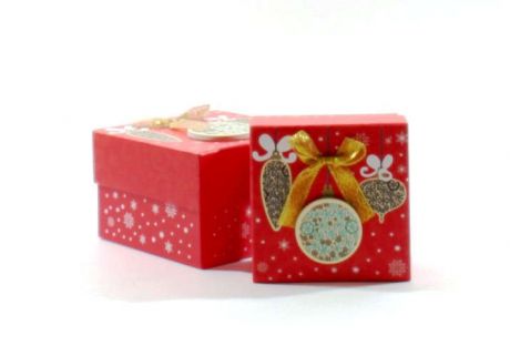 Коробка для подарков Новогодняя гирлянда красная 13*13*8.5см, картон 2817M