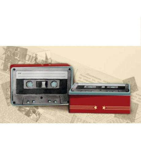 Сувенир, Феникс, Набор подарочный "Аудиокассета", фляга 200мл + 2стопки, нержавеющая сталь