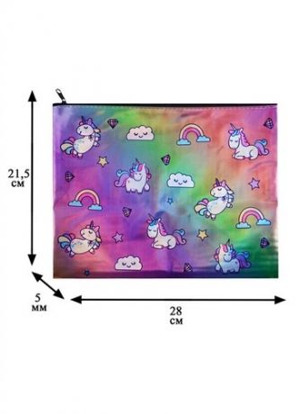 Папка для тетрадей В5 Rainbow unicorn pattern молния, гологр., PU, инд.уп.