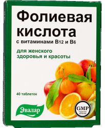 Эвалар Фолиевая кислота с витаминами B12 и B6 №40 таблетки