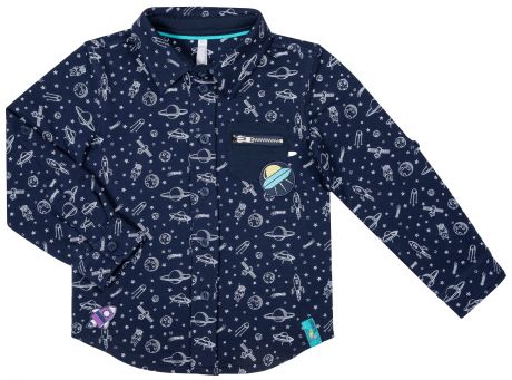 Рубашки Barkito Сорочка для мальчика Barkito "Путешествие в космос 1", темно-синяя с рисунком "космос"