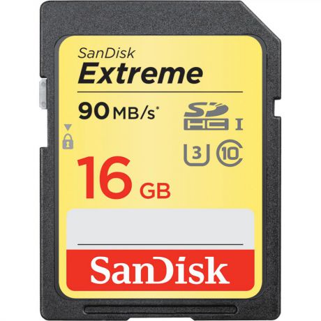 Карта памяти SanDisk SDHC 16Gb Extreme Class 10 UHS-I U3 (90/40 MB/s)