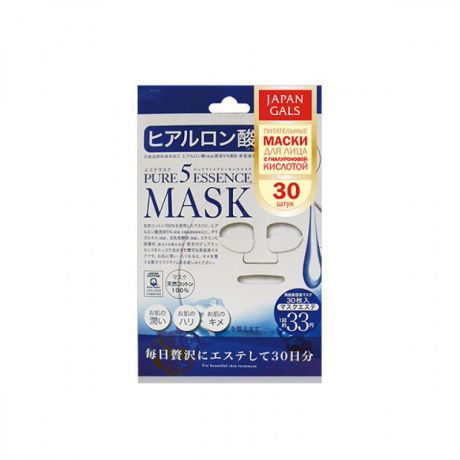 Маска-салфетка для лица Japan Gals Pure 5 Essential Essence Mask, 30 шт, с гиалуроновой кислотой