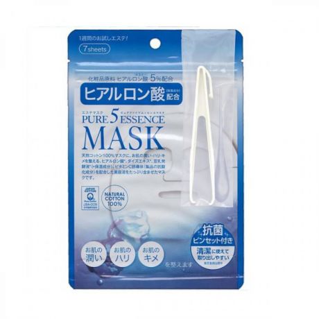 Маска-салфетка для лица Japan Gals Pure 5 Essential Essence Mask, 7 шт, с гиалуроновой кислотой