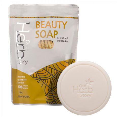 Мыло-пенка для умывания Korea beauty soap ginseng our herb story с женьшенем, 100 г