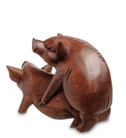 Статуэтка Decor and Gift, Две свиньи, 20 см, красное дерево