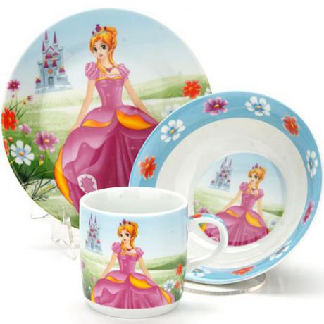 Набор детской посуды LORAINE, Принцесса, 3 предмета, с узором