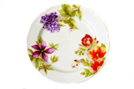 Тарелка мелкая Дулевский фарфор, Вырезной край, Альпийский цветы, 24 см, 2 сорт