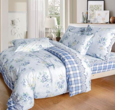 Комплект постельного белья двуспальный-евро СайлиД, A, голубой, с рисунком