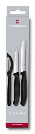 Набор ножей для овощей VICTORINOX, SwissClassic, 3 предмета, черный
