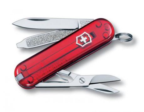 Нож-брелок VICTORINOX, Classic, SD, 5,8 см, 7 функций, красный, полупрозрачный корпус