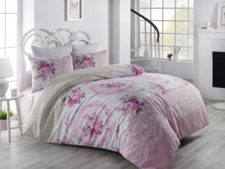 Комплект постельного белья двуспальный-евро KARNA, RANFORCE, ARVEN, розовый