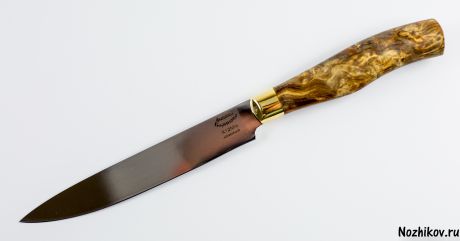 Нож кухонный Универсал-1 Х12МФ, карельская береза, латунь