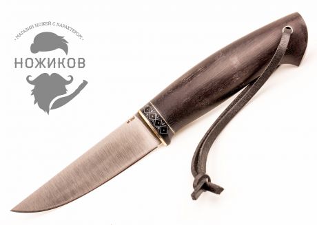 Нож Барбус, сталь М390 черный граб, деревянная вставка с пирографией