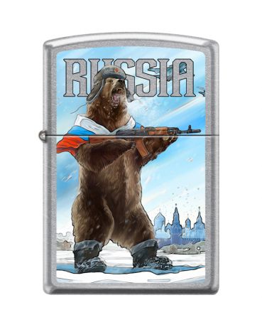 Зажигалка ZIPPO Русский медведь с покрытием Street Chrome™, латунь/сталь, серебристая, 36x12x56 мм
