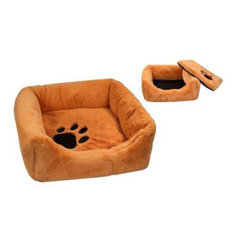 Лежанка Zoo-M "Belka" квадратная (35*35*13) с подушкой рыжий мех сатин для кошек