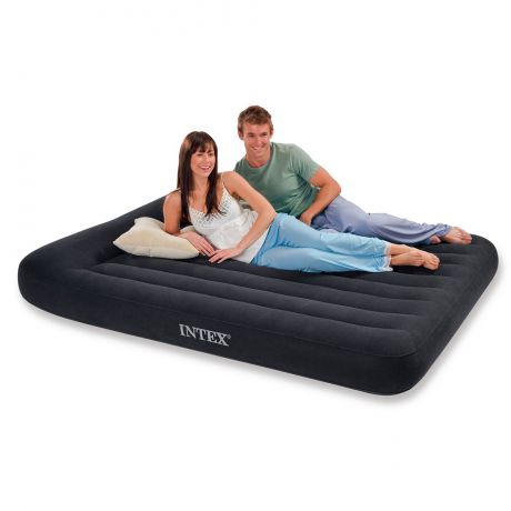 Кровать Intex  "Pillow Rest Classic" 152*203*23см флок, подголовник, встроенный эл. насос 66781
