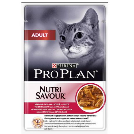 Влажный корм Pro Plan Nutri Savour Adult утка в соусе для кошек, 85г