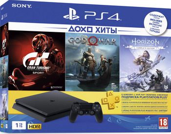 Игровая приставка Sony PlayStation 4 1TB Black + Gran Turismo Sport Horizon Zero Dawn CE и GOW подписка PS+ на 3 месяца