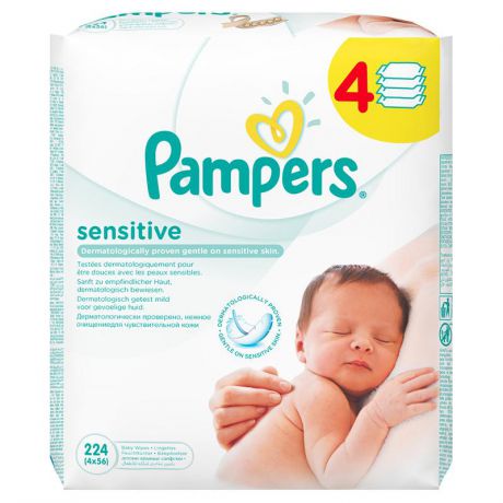 Влажные салфетки Pampers Sensitive (4*56 шт), 224 шт