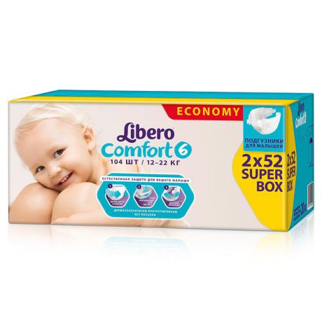 Подгузники Libero Comfort Size 6 (12-22кг), 104 шт