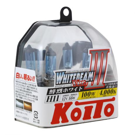 Лампа галогенная Koito H11 Whitebeam 4000K 12V 55W (100W), эффект ксенона, 2 шт, P0750W