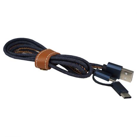 Кабель MobileData MUC-TC-Blue, USB - micro USB + USB Type-C, 1.5 м, 2А, USB 2.0, синий