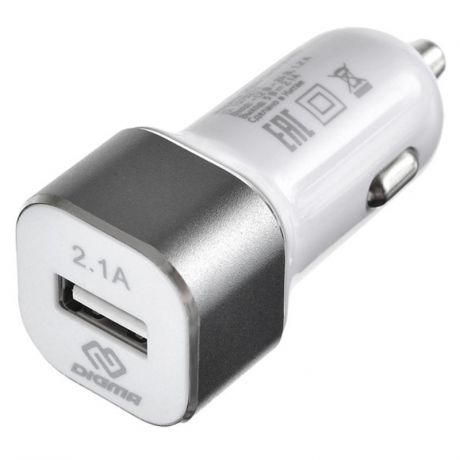 Автомобильное зарядное устройство Digma DGCC-1U-2.1A-WG 2.1A, 1 USB, белый