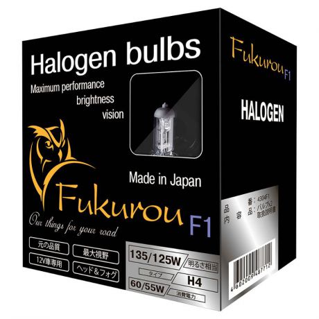 Лампа галогенная Fukurou F1 H4 12V 60/55W(135/125W), компл 2шт, 4304F1