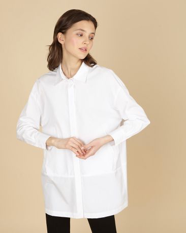 12Storeez Объёмная рубашка с карманами (белый)