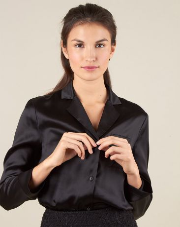 12Storeez Блуза на пуговицах из шёлка (чёрный)