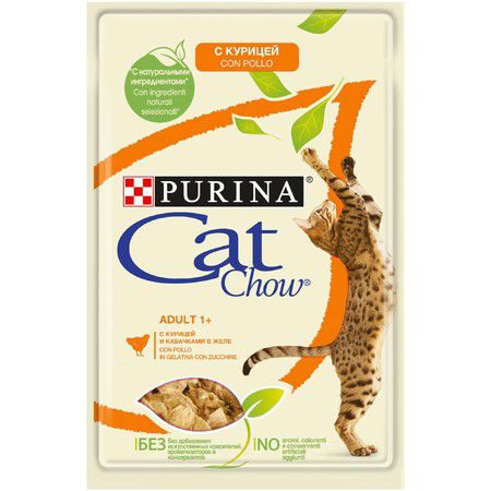 PURINA CAT CHOW Cat Chow Adult паучи для взрослых кошек с курицей и кабачком - 85 г