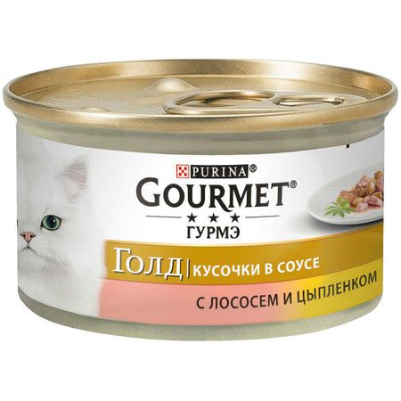 Gourmet Консервы Gourmet Gold для взрослых кошек кусочки в соусе с лососем и цыпленком - 85 г