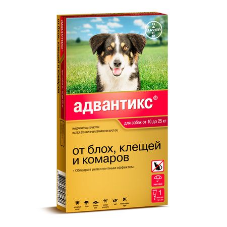 Bayer Капли Адвантикс от блох, клещей и комаров для собак весом от 10 до 25 кг - 1 пипетка