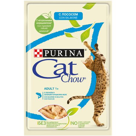 PURINA CAT CHOW Влажный корм Cat Chow Adult для взрослых кошек с лососем и зеленой фасолью в паучах - 85 г