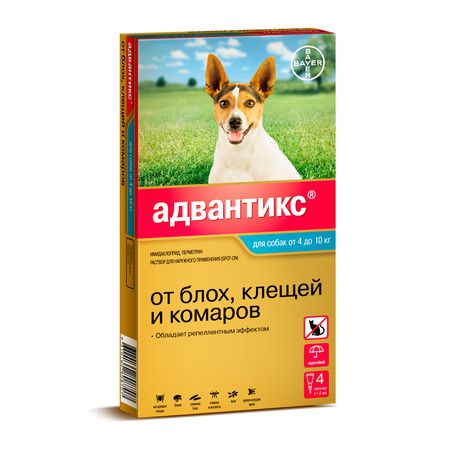 Bayer Капли Адвантикс от блох, клещей и комаров для собак весом от 4 до 10 кг - 4 пипетки