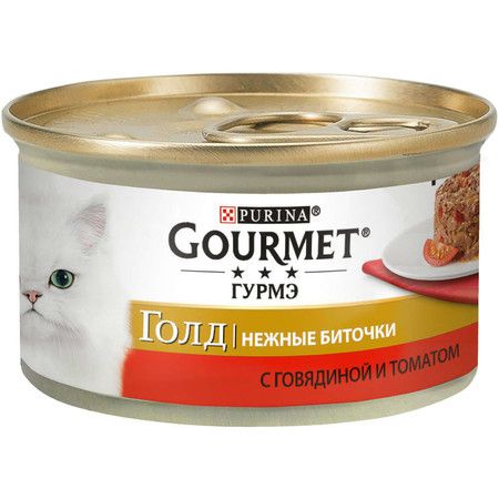 Gourmet Консервы Gourmet Gold Нежные биточки для взрослых кошек с говядиной и томатом - 85 г