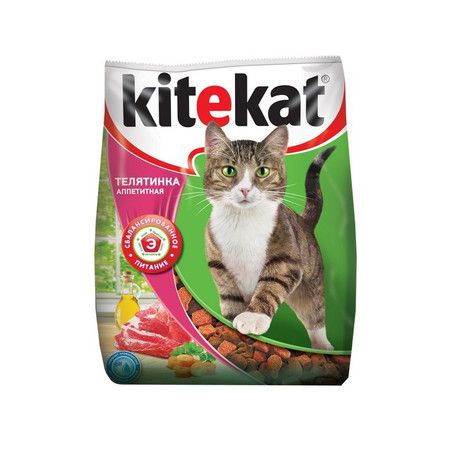 Kitekat Kitekat сухой корм с телятиной для взрослых кошек - 15 кг