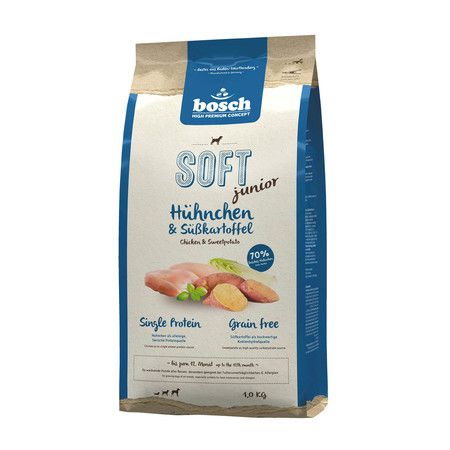 Bosch Полувлажный корм Bosch Soft Junior для щенков всех пород с чувствительным пищеварением, склонных к аллергии и пищевой непереносимости с курицей и бататом - 1 кг