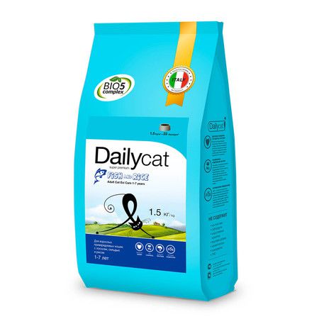 Dailycat Cухой корм Dailycat Adult Exi Care Fish and Rice для взрослых привередливых кошек с сельдью, лососем и рисом - 1.5 кг