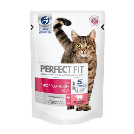 Perfect Fit Паучи Perfect Fit Adult для взрослых кошек с говядиной в соусе - 85 г