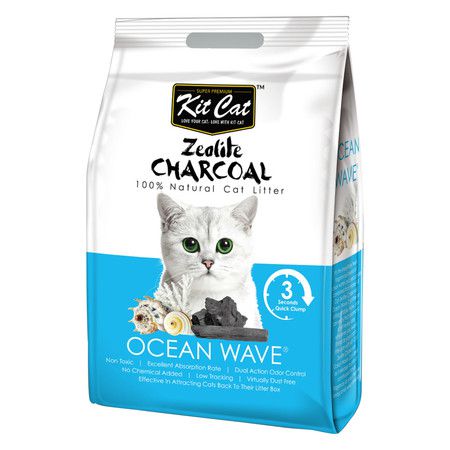 Kit Cat Kit Cat Zeolite Charcoal Ocean Wave цеолитовый комкующийся наполнитель с ароматом океанского бриза - 4 кг