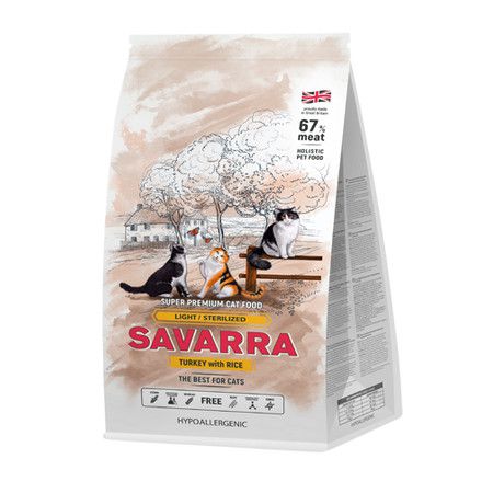 Savarra Savarra Light Cat Сухой корм для взрослых кошек с избыточным весом и стерилизованных с индейкой и рисом - 2 кг