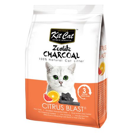 Kit Cat Kit Cat Zeolite Charcoal Citrus Blast цеолитовый комкующийся наполнитель с ароматом цитруса - 4 кг