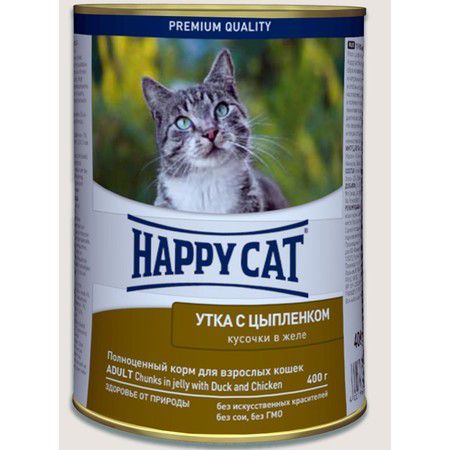 Happy Cat Консервы Happy Cat для взрослых кошек с уткой и цыпленком - 400 г