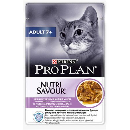 Purina PRO PLAN Влажный корм Purina Pro Plan Nutri Savour в паучах для взрослых кошек старше 7 лет с индейкой - 85 г х 24 шт