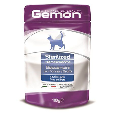 GEMON Gemon Cat Pouch Sterilised паучи для стерилизованных кошек кусочки тунца с рыбой дори - 100 гр х 24 шт