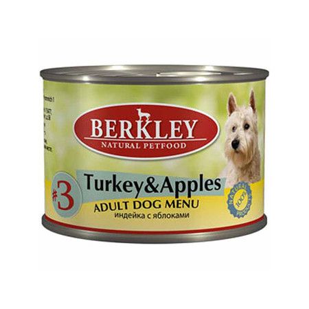 Berkley Berkley Adult Dog Menu Turkey Apples № 3 паштет для взрослых собак с натуральным мясом индейки с яблоками - 200 г х 6 шт