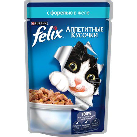 Felix Паучи Felix Аппетитные кусочки для взрослых кошек с форелью в желе - 85 г
