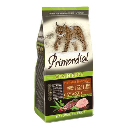 Primordial Сухой беззерновой корм Primordial для взрослых кошек с уткой и индейкой